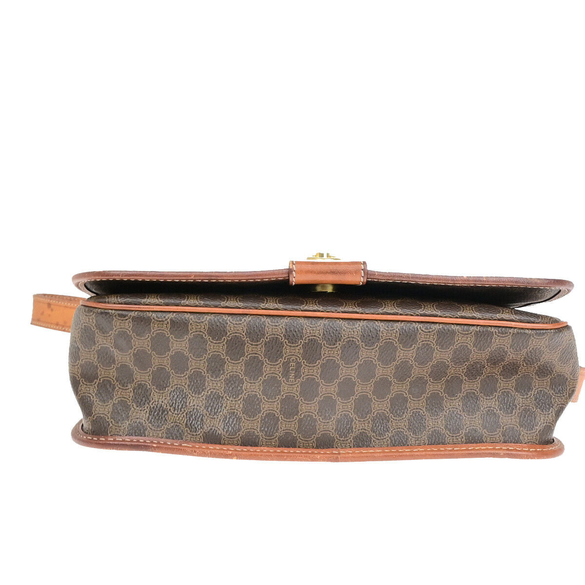 CELINE Logo Macadam Pattern Shoulder Bag PVC Leather Brown GHW Italy 05YF255