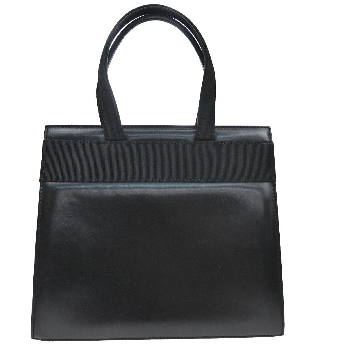 SALVATORE FERRAGAMO Logo Vara Hand Bag Leather Canvas Black GHW Italy 64KB165