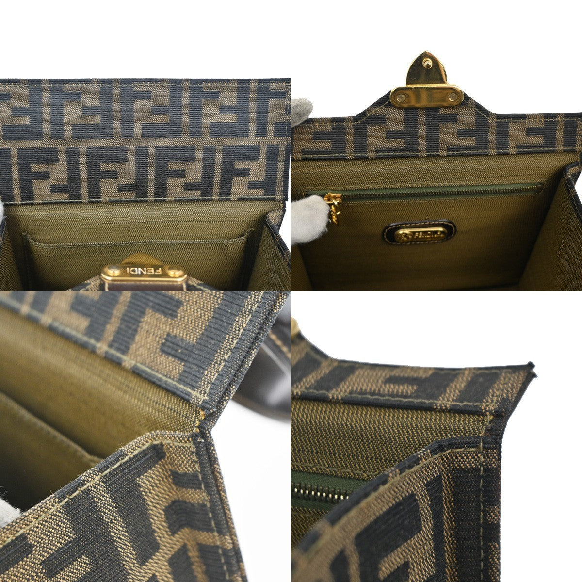 50.LiveFENDI Zucca Pattern Shoulder Hand Vanity Bag Canvas Leather Italy 11MA316
