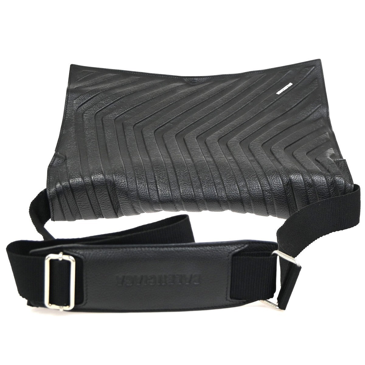 BALENCIAGA Logo Car Flap Crossbody Shoulder Bag Leather Black Italy 79KC627