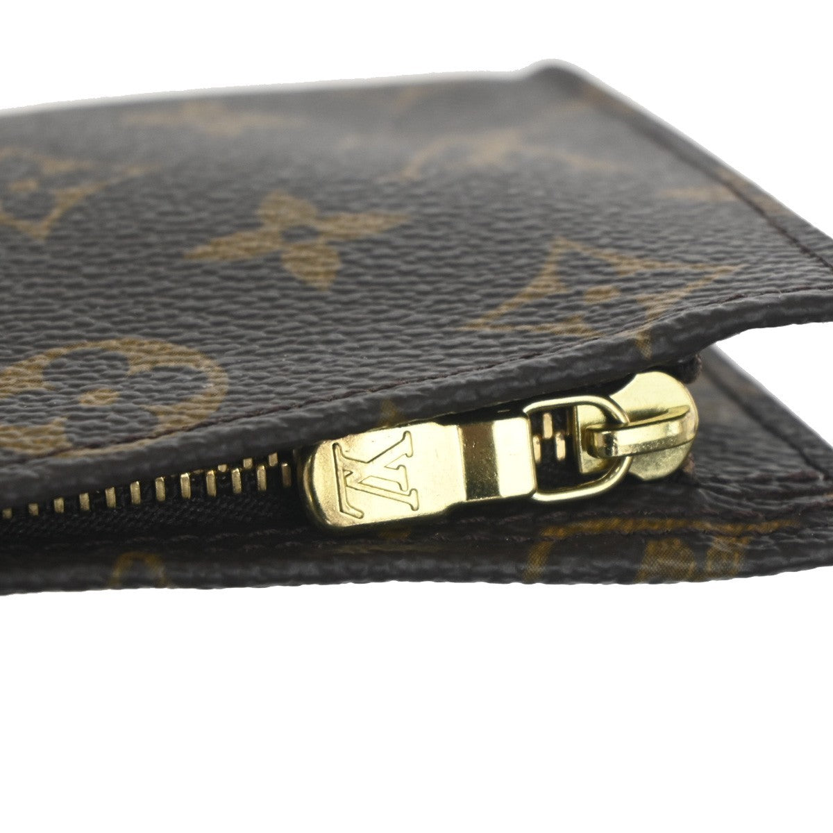 LOUIS VUITTON LV Logo Bucket GM Pouch Bag Monogram Leather Brown Gold 05KC550