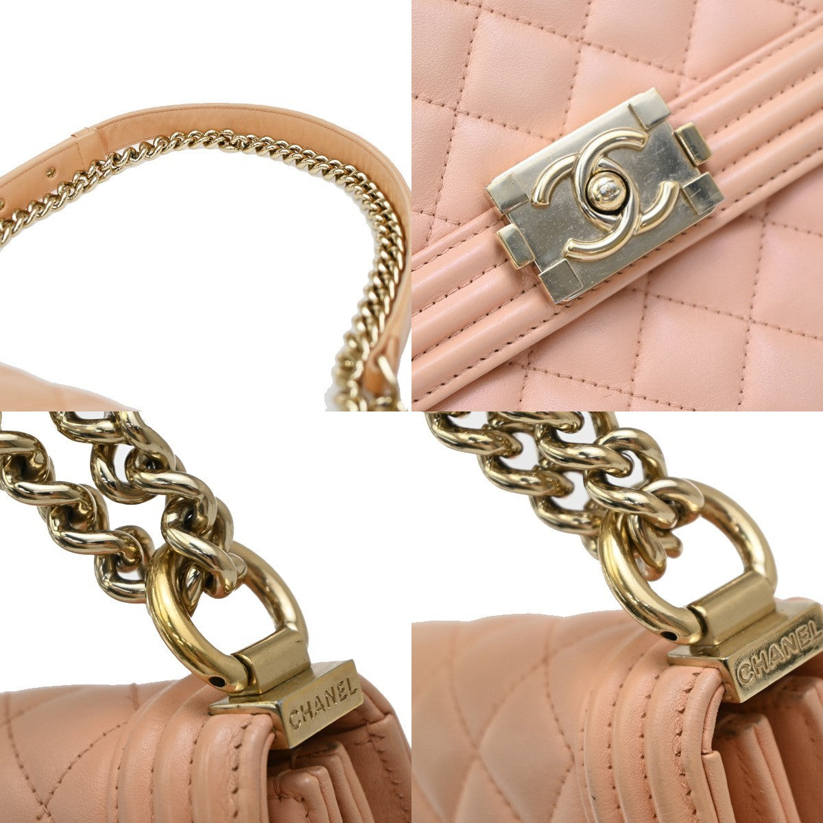 CHANEL Boy CC Logo Chain Shoulder Bag Lamb Skin Leather Pink GHW Italy 865RF731