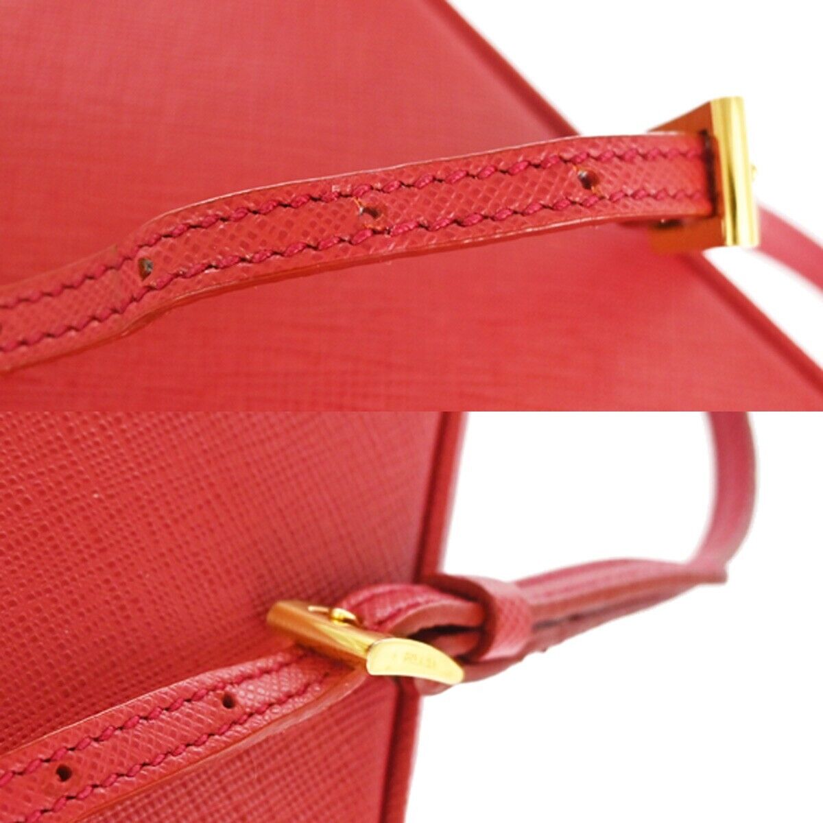 PRADA Saffiano Mini Crossbody Shoulder Bag Leather Red Fuoco Gold Italy 42RJ471
