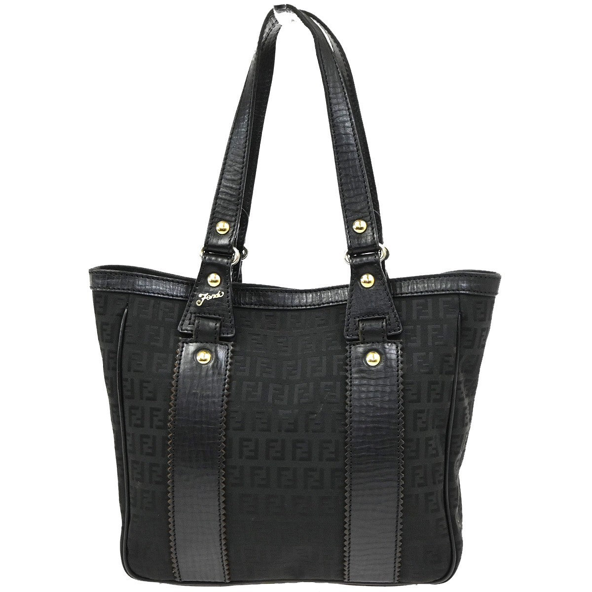 FENDI Logo Zucchino Hand Tote Bag Canvas Leather Black GHW Italy 96CA964
