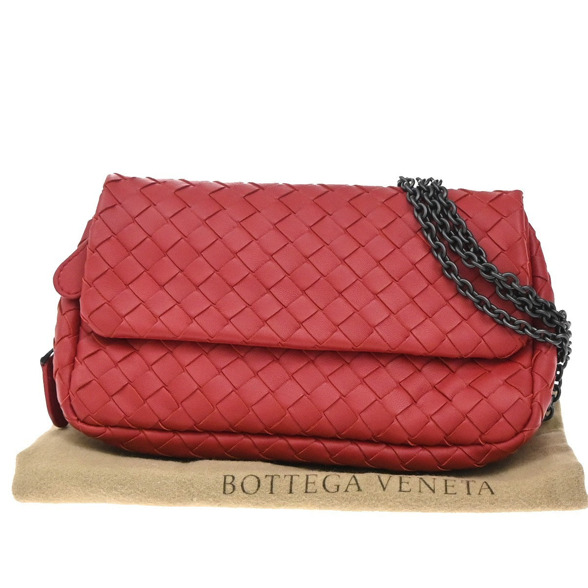 BOTTEGA VENETA Intrecciato Mini Chain Wallet Shoulder Bag Leather Red 11RF996
