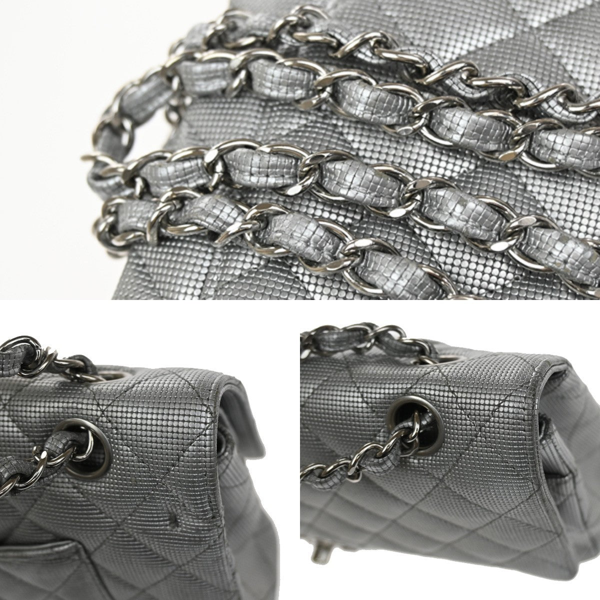 CHANEL CC Matelasse 25 Double Flap Chain Shoulder Bag Pixel Leather SR 125RQ055
