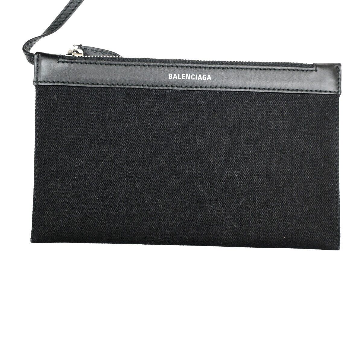 BALENCIAGA Logo Navy Cabas Shoulder Tote Bag Canvas Leather Black 34ED425