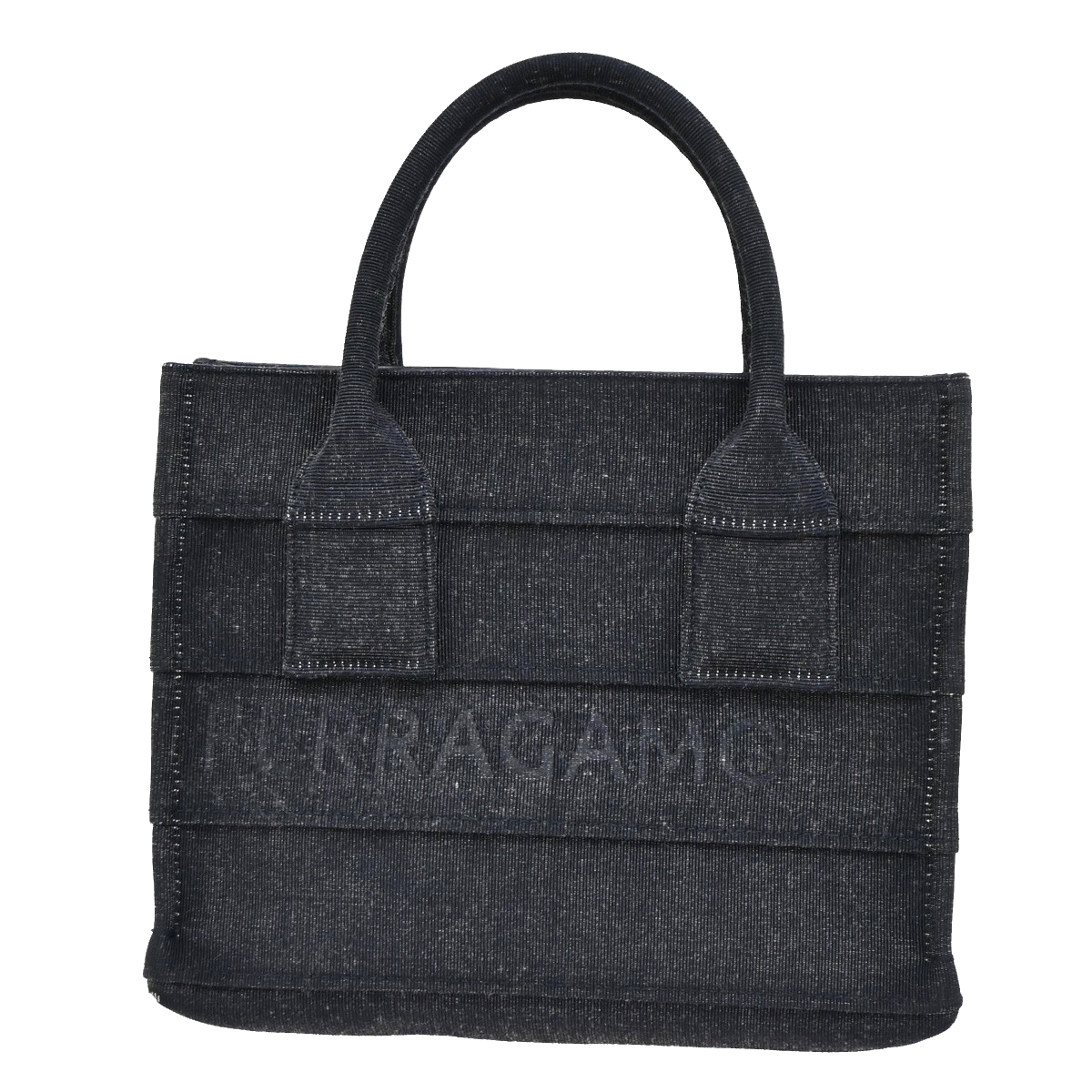 SALVATORE FERRAGAMO Logo Tote Hand Bag Denim Leather Blue Gold Italy 87RL542