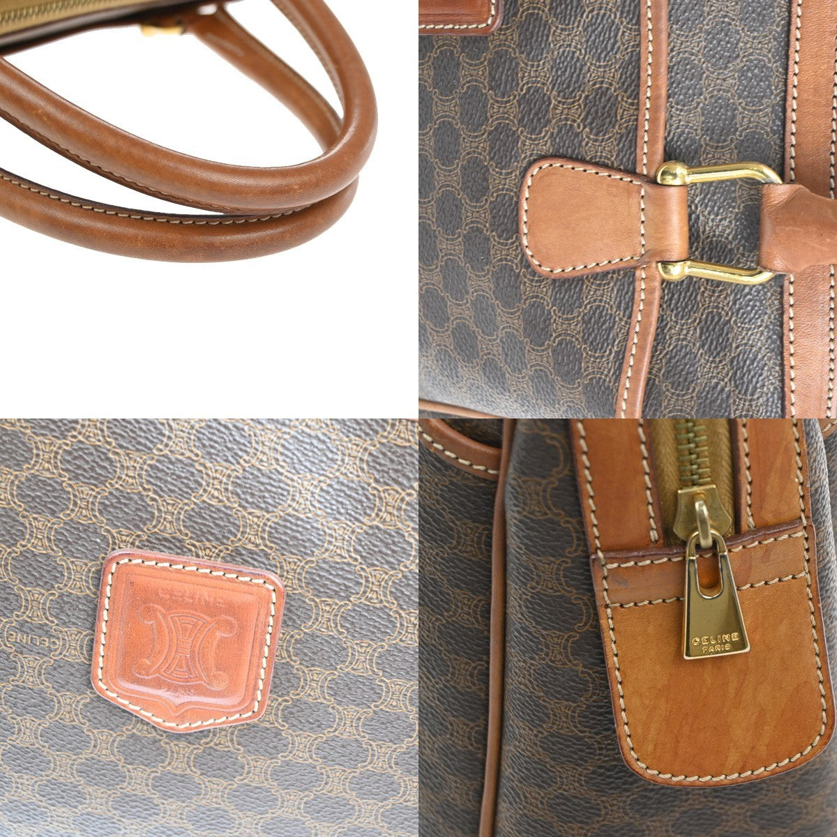 CELINE Logo Macadam Pattern Travel Hand Bag PVC Leather Brown GHW Italy 61TA552