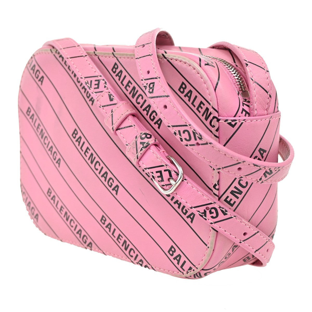 BALENCIAGA Logo Everyday Mini Shoulder Camera Bag Leather Pink Italy 32CA240