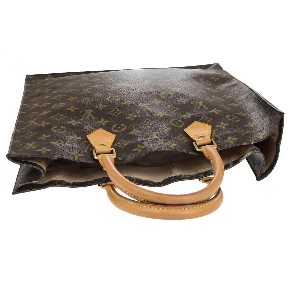 LOUIS VUITTON Logo Sac Plat Hand Tote Bag Monogram Leather Brown M51140 62ED401