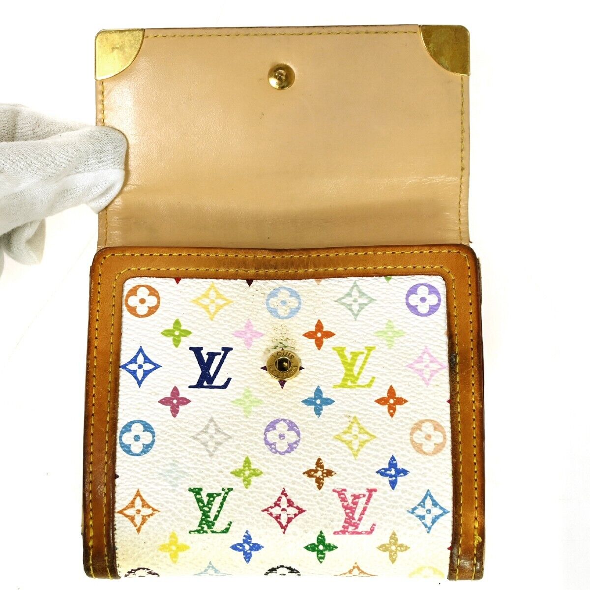 LOUIS VUITTON Credit Trifold Wallet Monogram Multi Leather White M92983 60HB317
