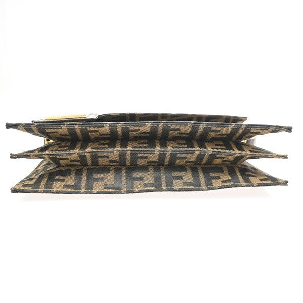 FENDI Logo Zucca Pattern Shoulder Bag Canvas Leather Brown Italy 95RL731