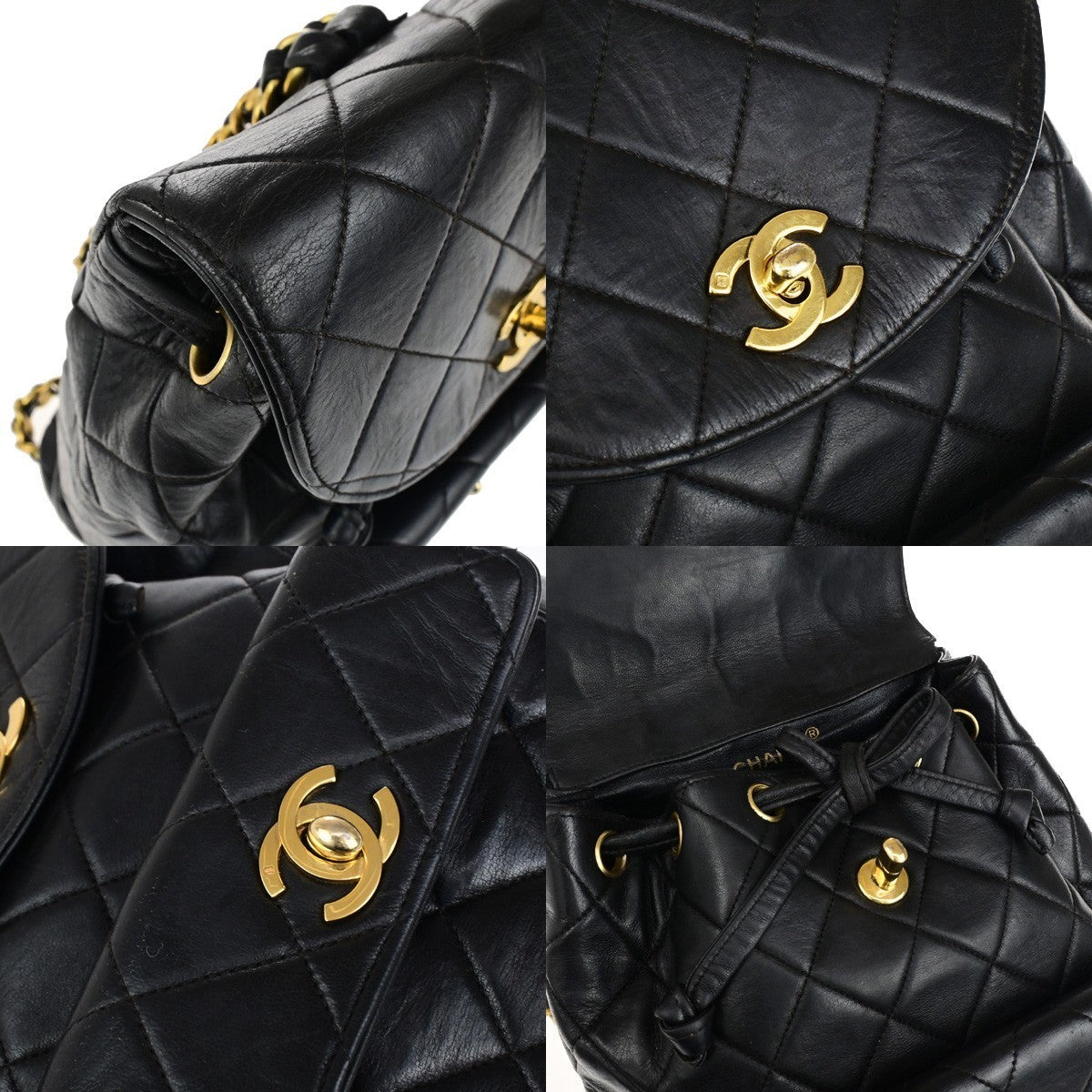 CHANEL CC Logo Matelasse Chain Backpack Bag Leather Black GHW France 317RK756