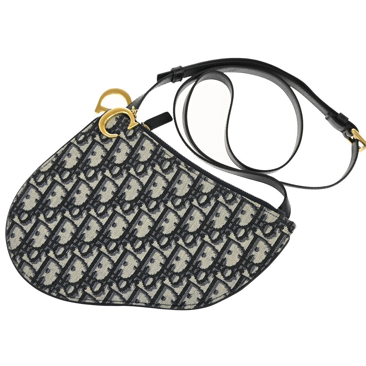 CHRISTIAN DIOR Trotter Saddle Shoulder Bag Canvas Leather Navy Blue 663RF899