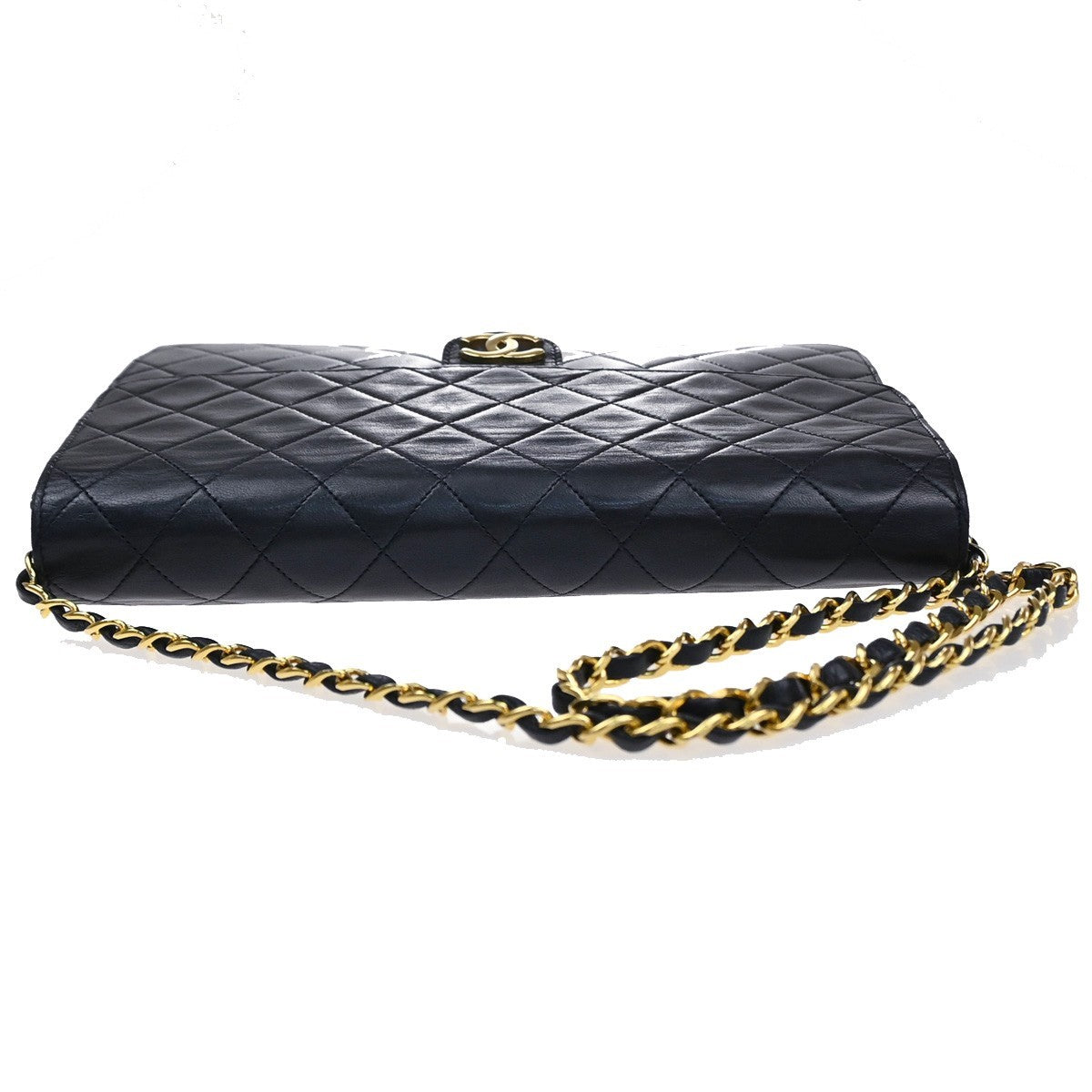 CHANEL CC Matelasse 25 Single Flap Chain Shoulder Bag Leather Blue GHW 42RQ035