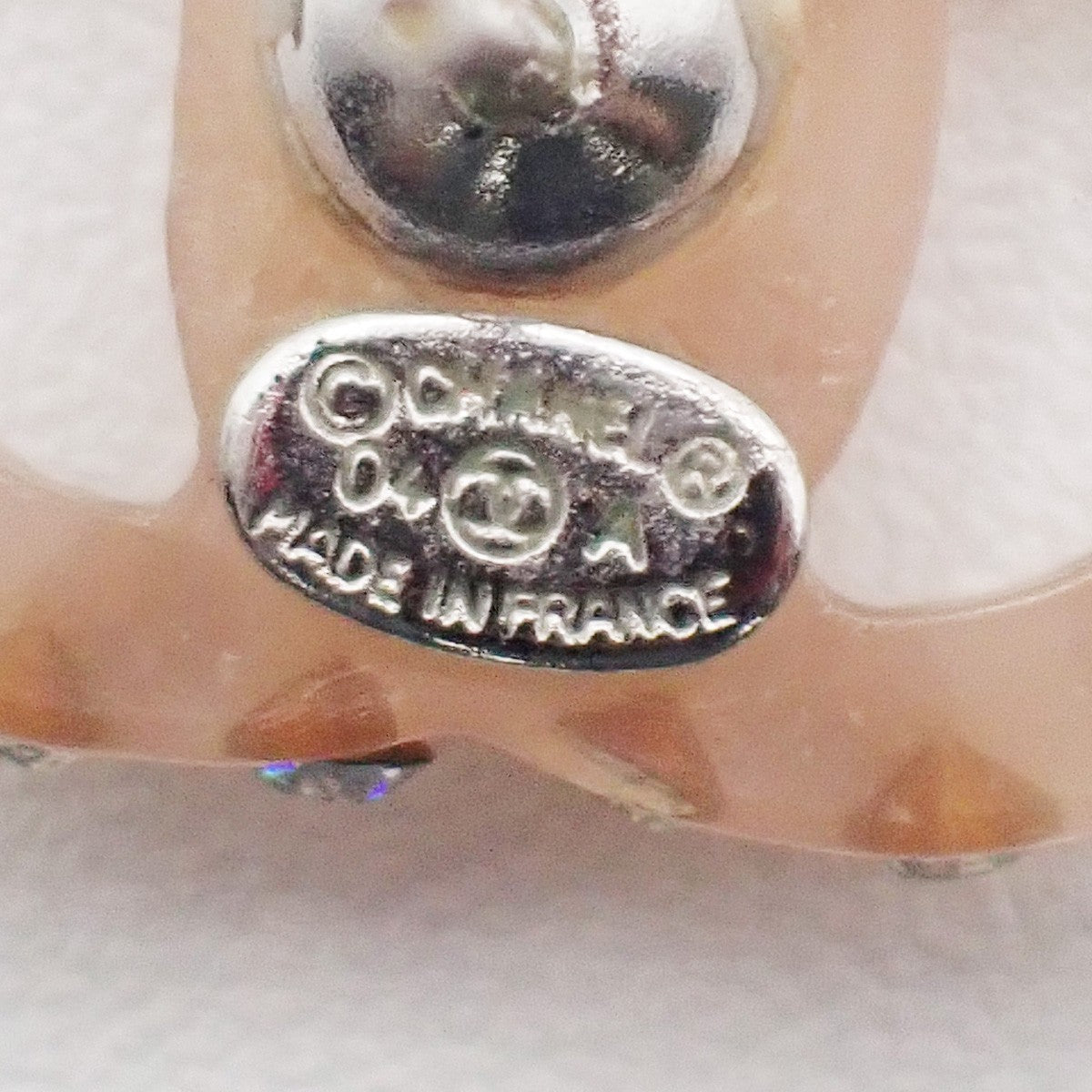 CHANEL CC Logo Rhinestone Pierce 04A Beige Plastic SHW France Accessory 38RL965