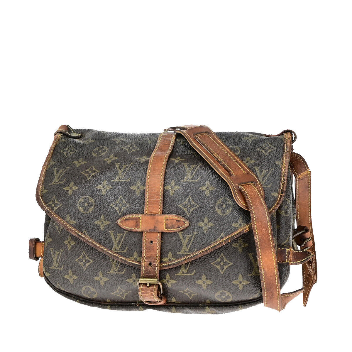 LOUIS VUITTON Logo Saumur 30 Shoulder Bag Monogram Leather Brown M42256 09YE885