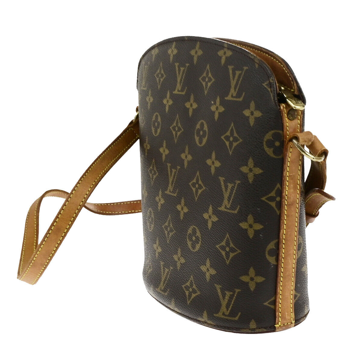 LOUIS VUITTON Logo Drouot Shoulder Bag Monogram Leather Brown M51290 34SJ621