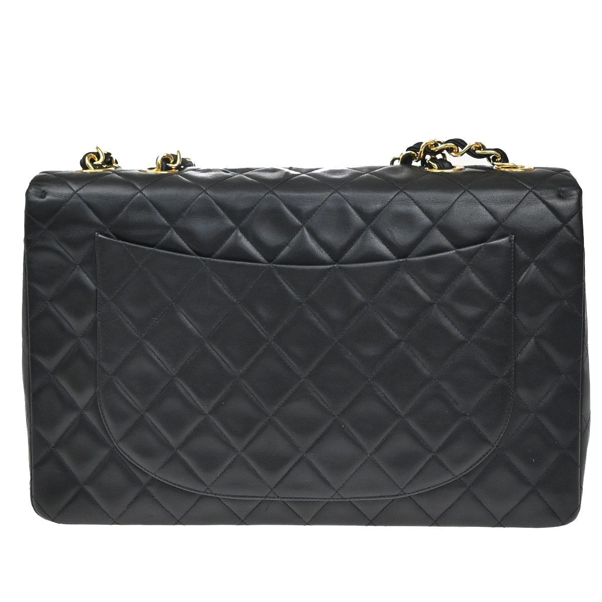 CHANEL Maxi Jumbo Matelasse 34 Chain Shoulder Bag Leather Black Vintage 849RF789