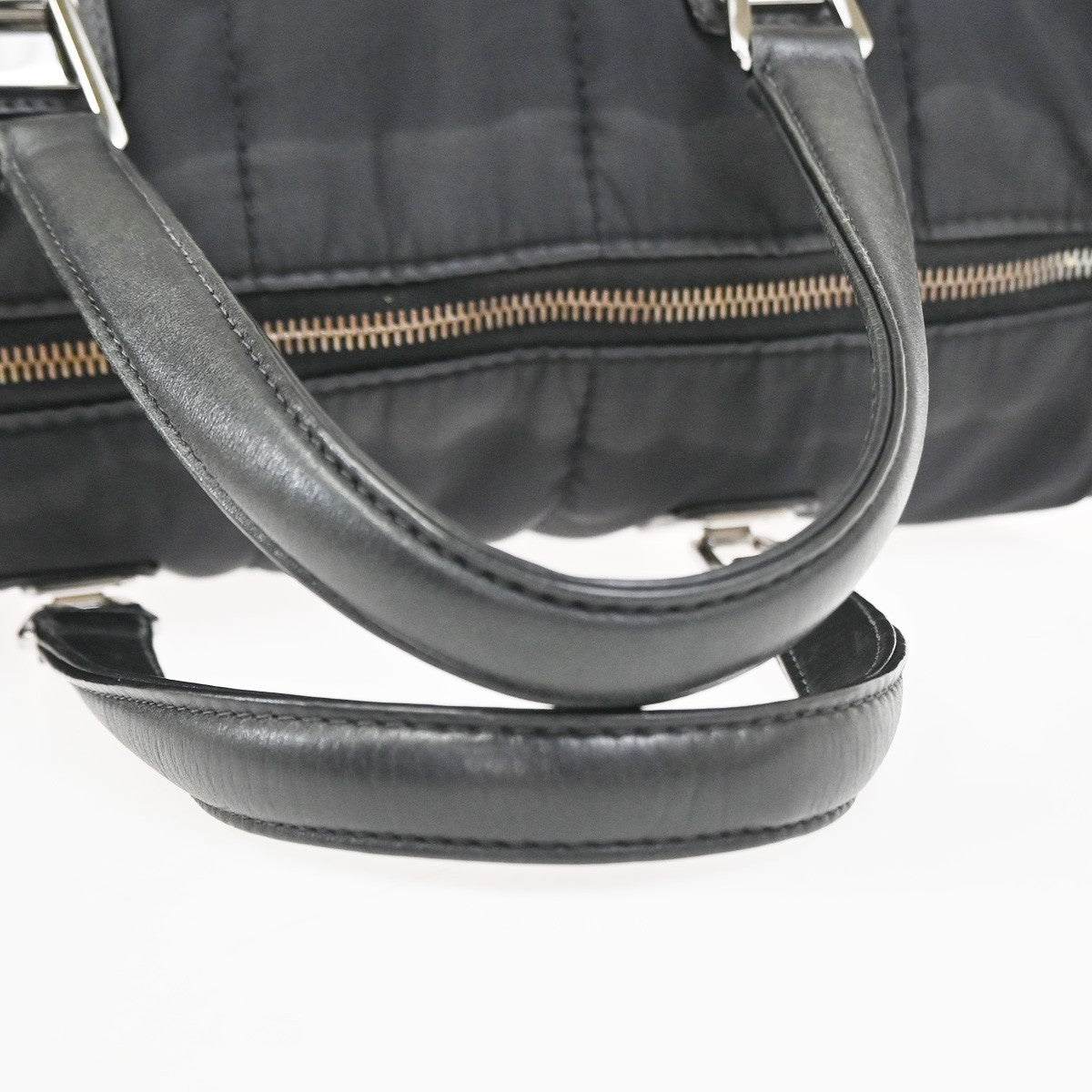 CHANEL CC Chocolate Bar Travel Hand Bag Nylon Leather Black SHW Italy 93RQ028