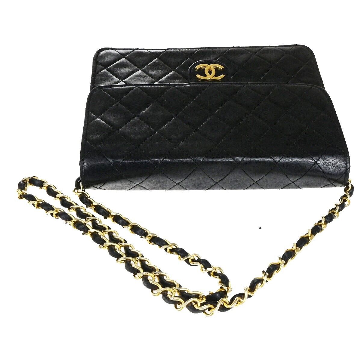 CHANEL CC Logo Matelasse Chain Shoulder Bag Leather Black GHW 41RK820
