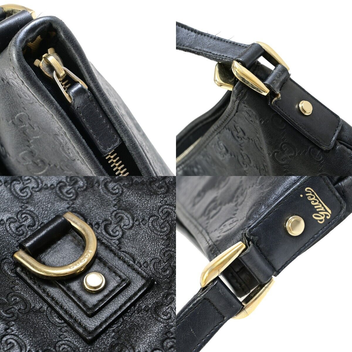 GUCCI Logo Guccissima Crossbody  Shoulder Bag Leather Black GHW Italy 39EB224