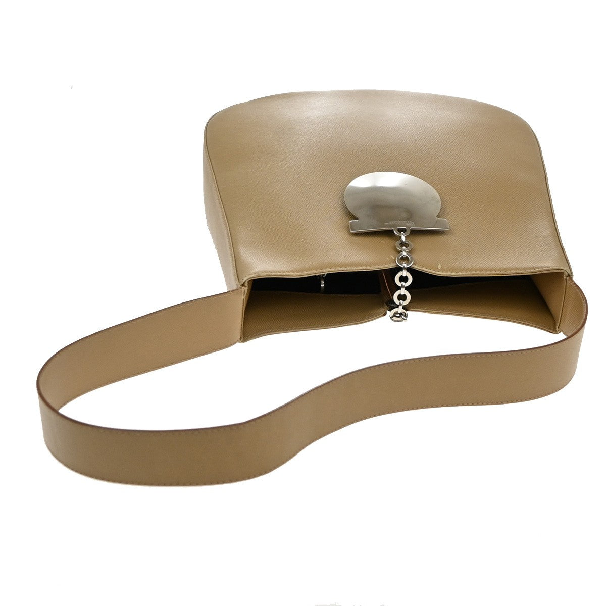 SALVATORE FERRAGAMO Logo Gancini Shoulder Bag Leather Beige SHW Italy 62YH785