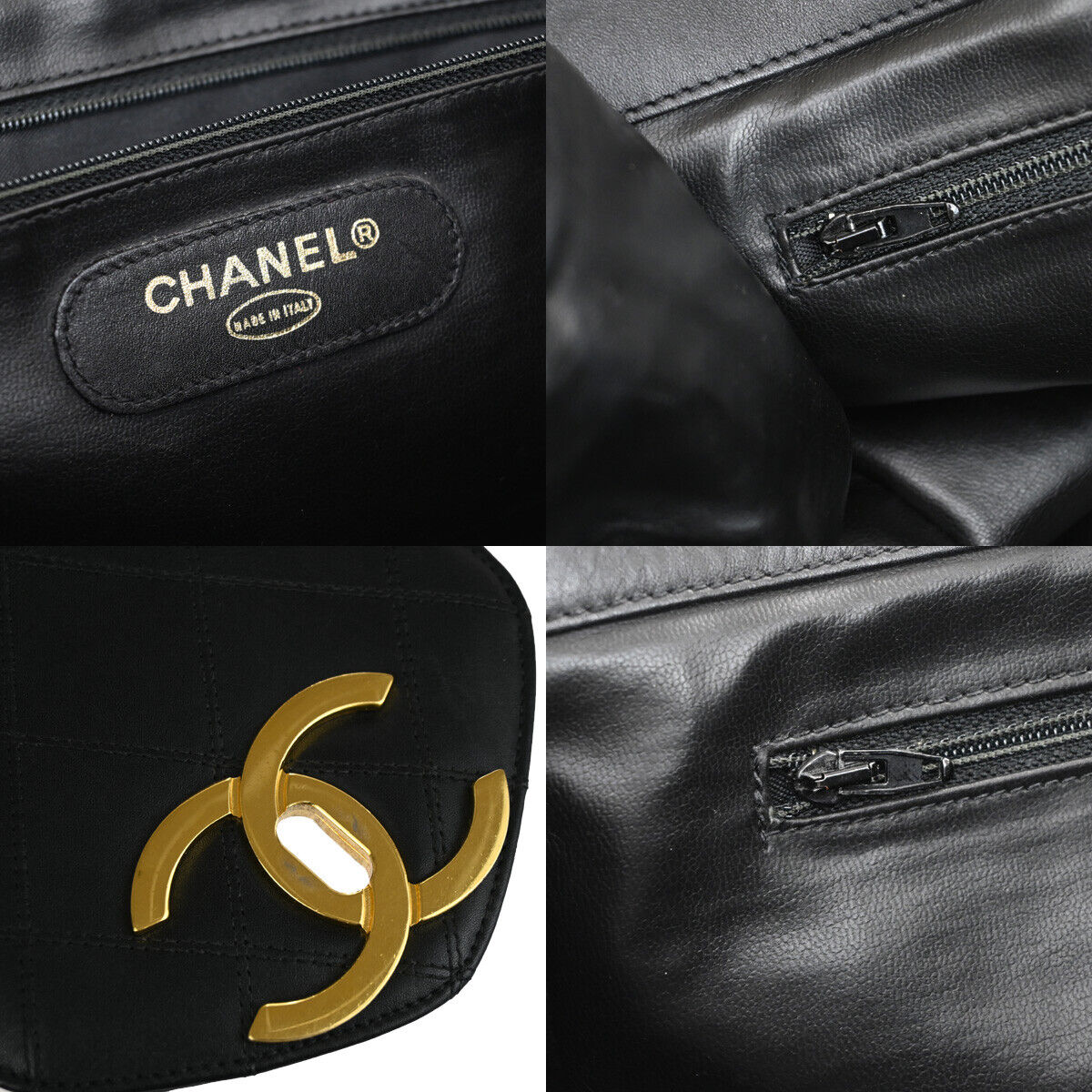 CHANEL CC Logo Bicolore Chain Shoulder Bag Leather Black GHW Italy 767RJ726