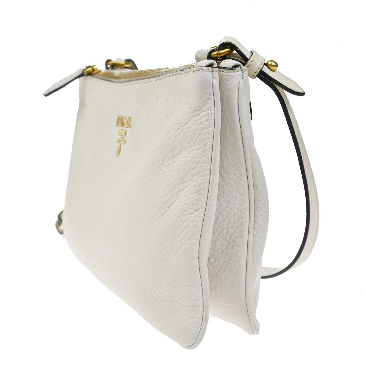 PRADA Logo Crossbody Mini Shoulder Bag Leather White GHW 76YH762
