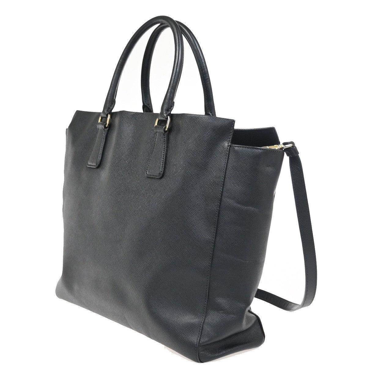 PRADA Logo Saffiano 2Way Shoulder Hand Bag Leather Black Nero GHW Italy 18KC948