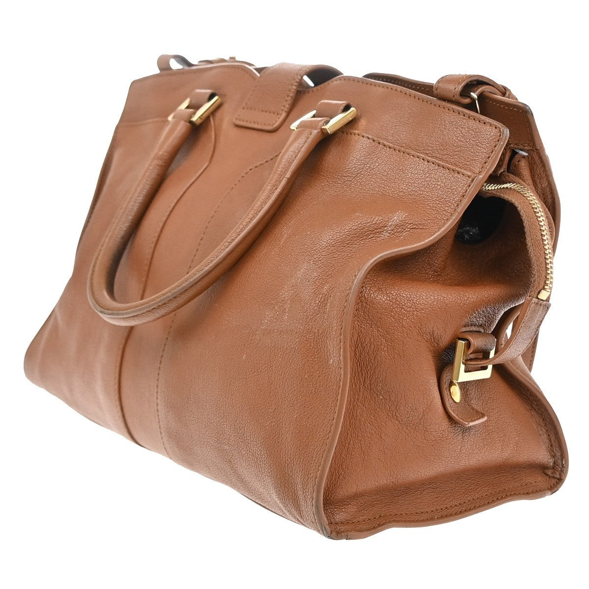 YVES SAINT LAURENT Y Cabas Chyc 2Way Shoulder Hand Bag Leather Brown GHW 73KP033