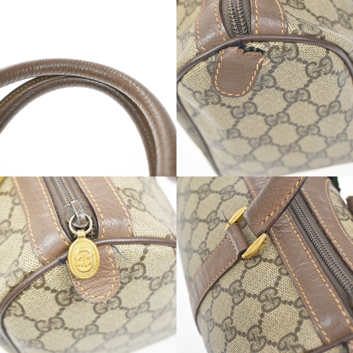 GUCCI Logo Sherry Web Line GG Pattern Hand Bag PVC Leather Brown Italy 65YJ158