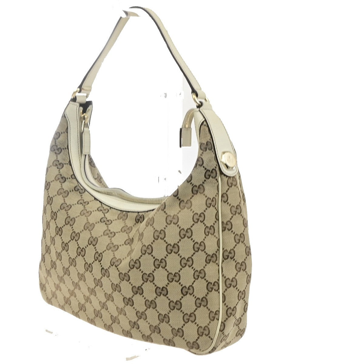 GUCCI Logo GG Pattern Shoulder Hobo Bag Canvas Leather Brown GHW Italy 87YJ265