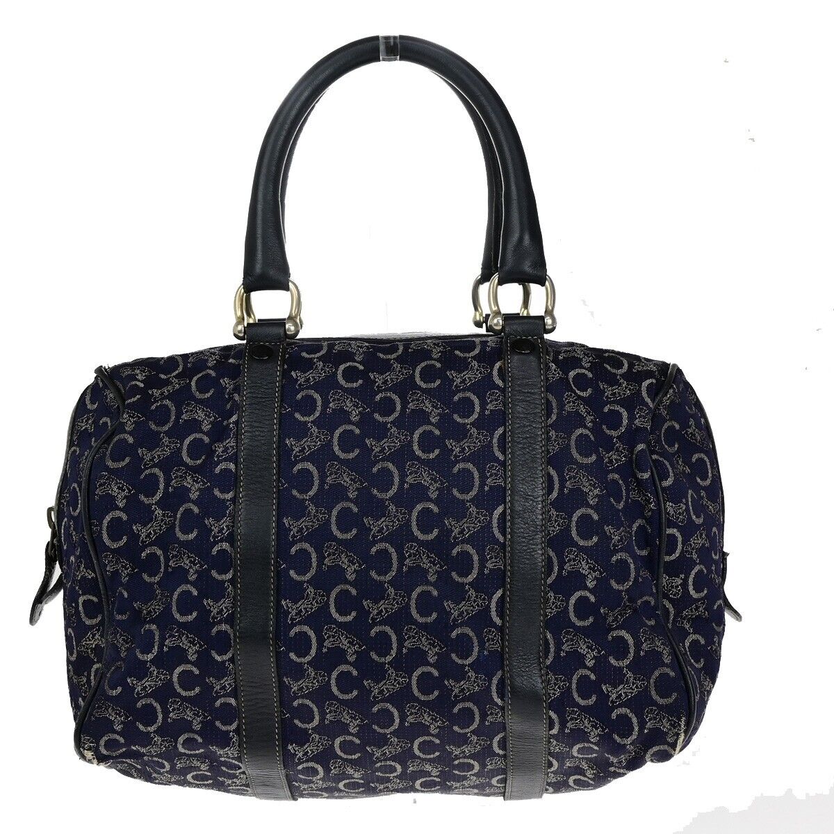 CELINE C Macadam Hand Bag Canvas Leather Navy Blue Made in Italy 02EB412