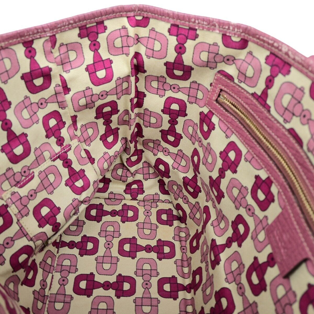 GUCCI Logo GG Pattern Shoulder Tote Bag Canvas Leather Brown Pink Italy 32FB390