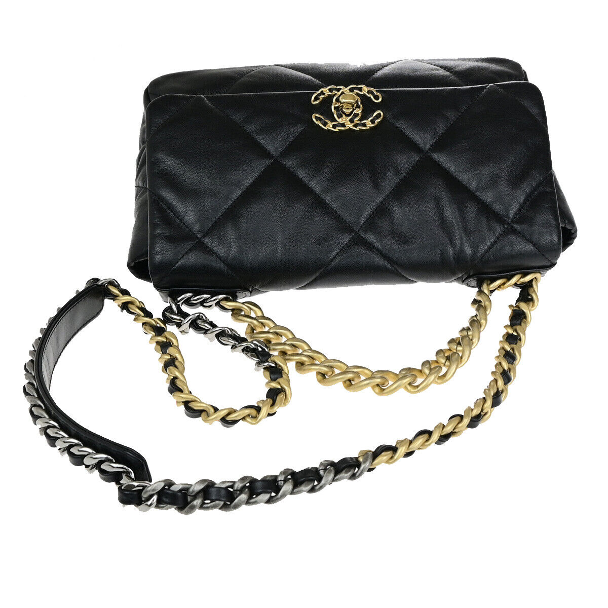 CHANEL 19 CC Logo Matelasse Chain 2Way Shoulder Hand Bag Leather BK GHW 728RK738