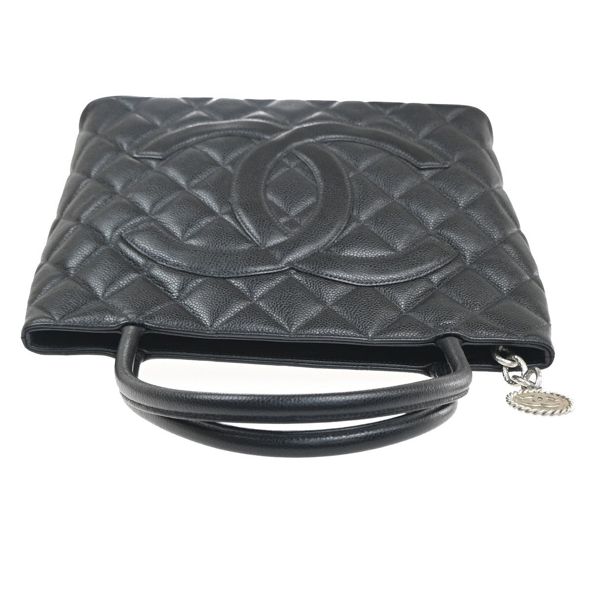 CHANEL CC Medallion Shoulder Bag Grained Calfskin Leather Black SHW VTG 690RL956