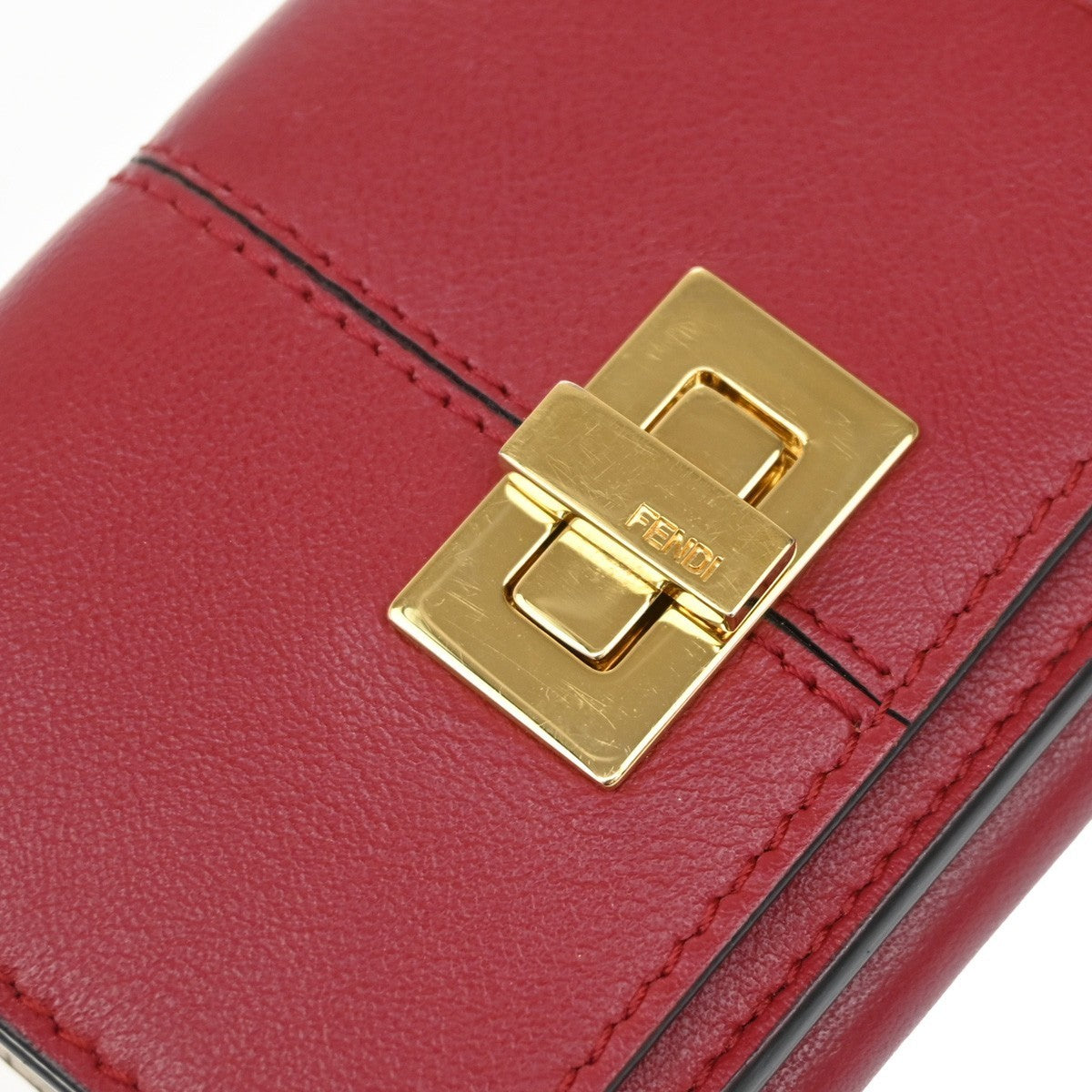 FENDI Logo Peekaboo Compact Trifold Wallet Purse Leather Red GHW Italy 30KB578