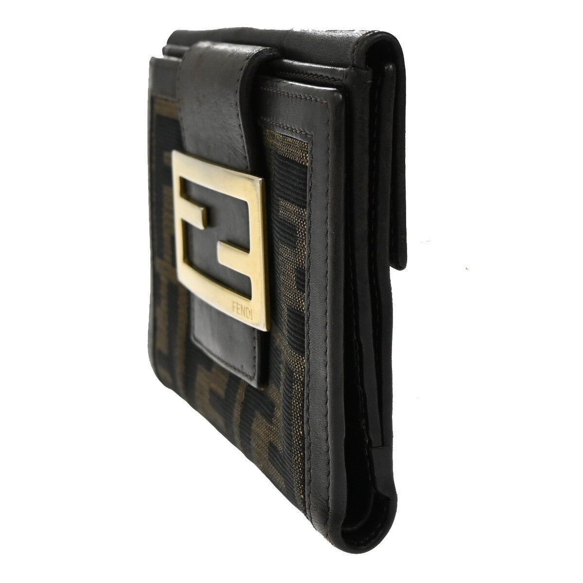 FENDI Logo Zucca Pattern Bifold Wallet Canvas Leather Brown Italy 08EE278