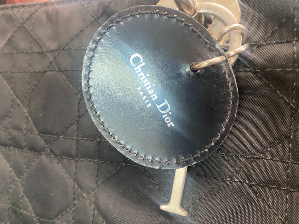 CHRISTIAN DIOR Logo Lady Cannage 2Way Hand Bag Nylon Leather Black SHW 98ZA262