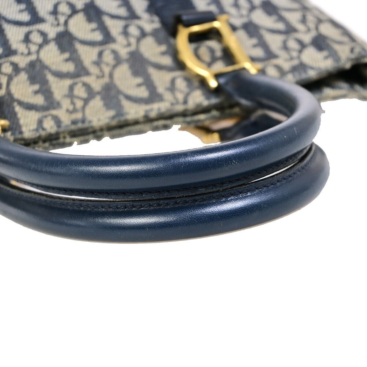 CHRISTIAN DIOR Trotter Pattern Hand Tote Bag Canvas Leather Blue GHW 35EB800