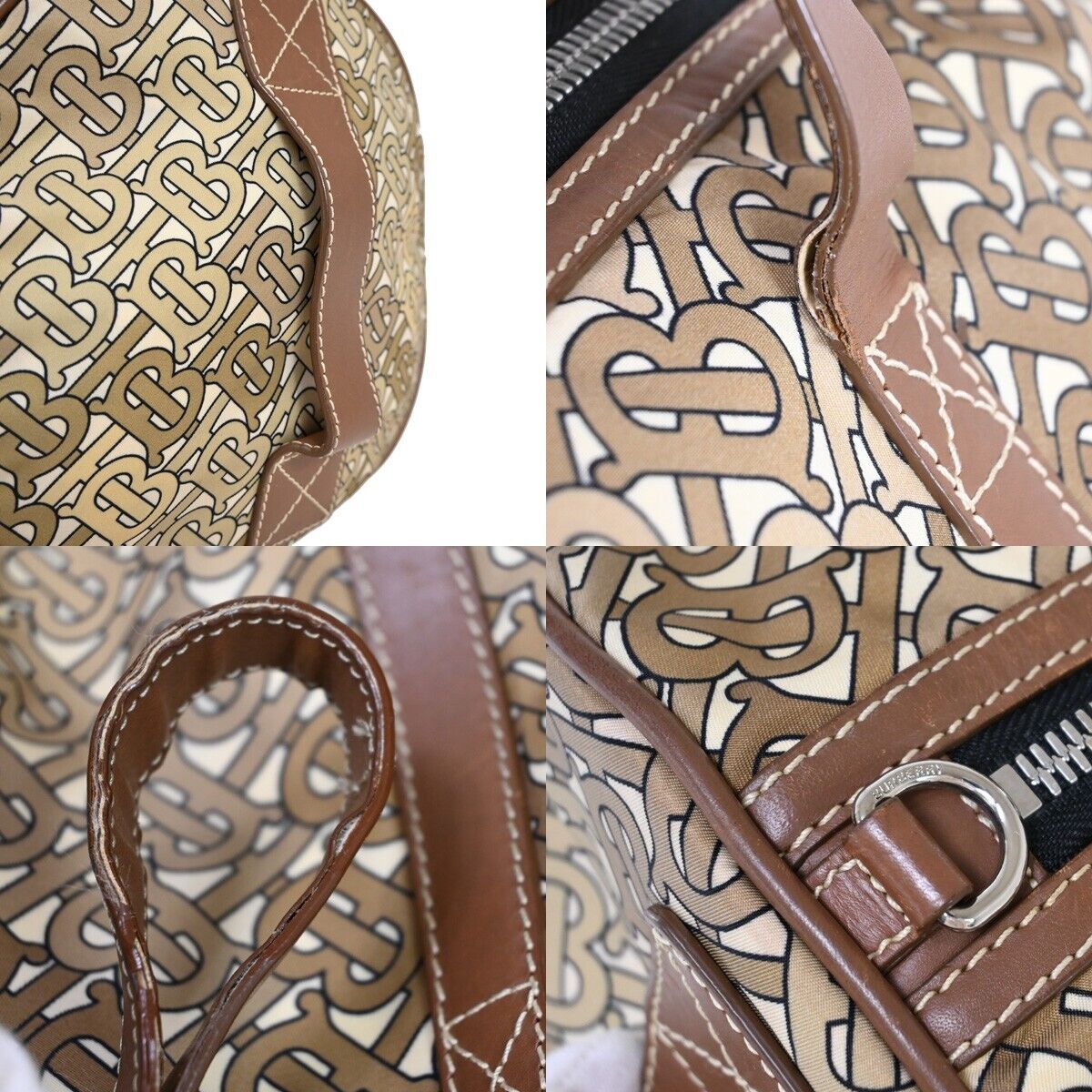 BURBERRY Logo Hand Shoulder Bag Coated Canvas  Leather Beige Brown 69SH255