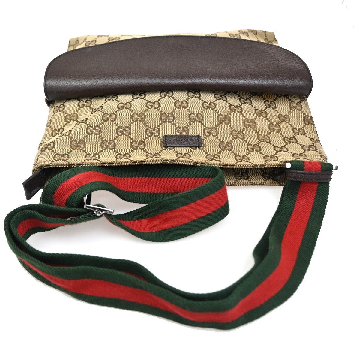 GUCCI Logo GG Pattern Web Messenger Bag Canvas Leather Brown SHW Italy 76KC193