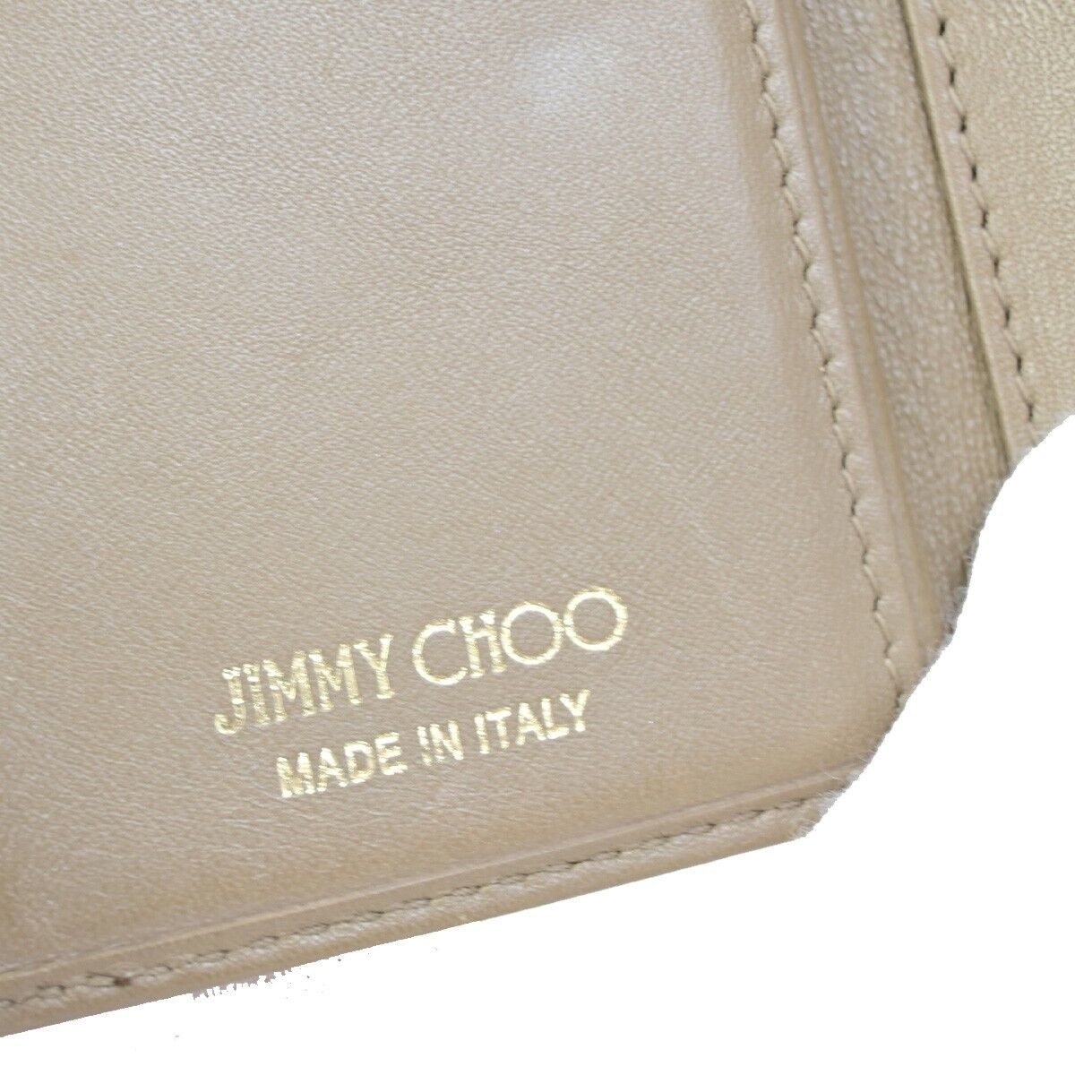 JIMMY CHOO Logo Star Studs Mini Trifold Wallet Purse Leather Brown Italy 09KA404