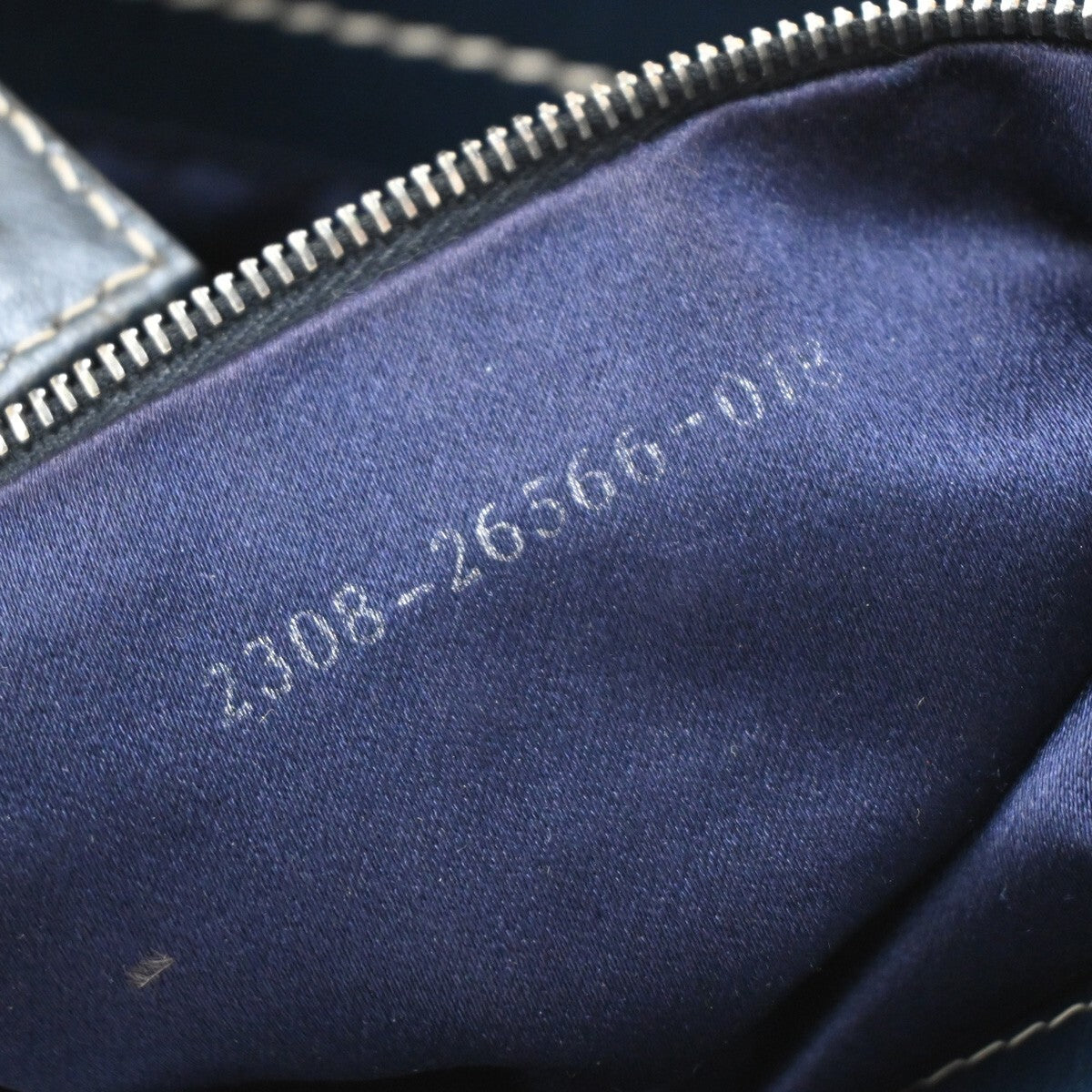FENDI Logo Zucchino Pattern Shoulder Bag Canvas Leather Navy Blue Silver 70EE283