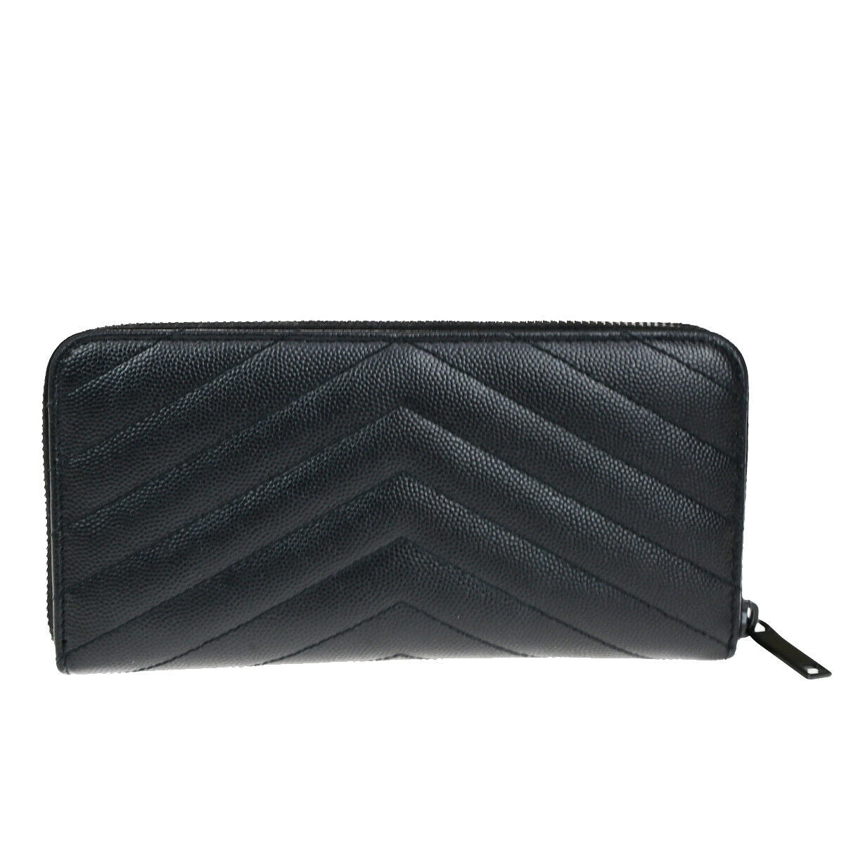 SAINT LAURENT YSL Logo Lou Long Bifold Zipper Wallet Leather Black Italy 80YG498