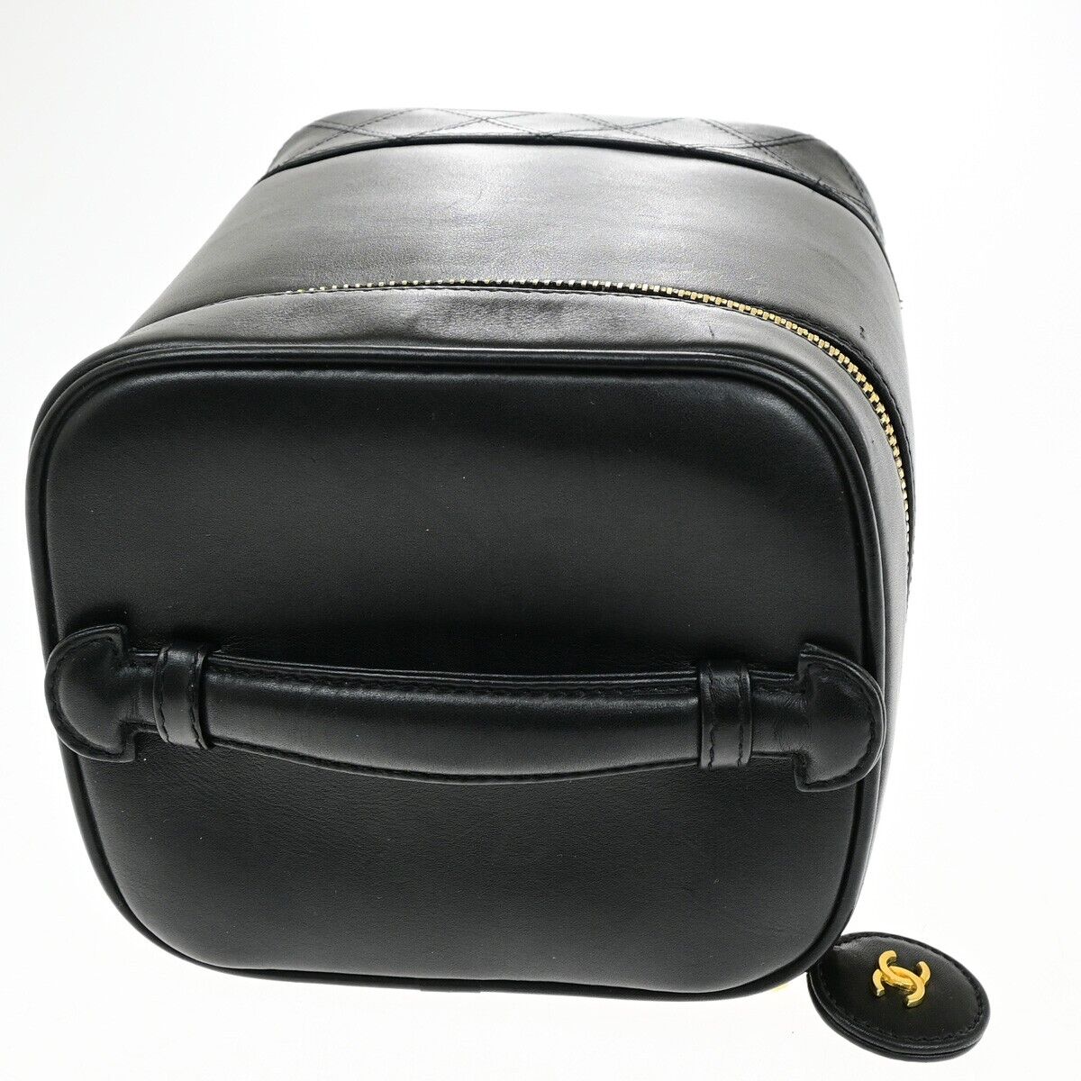 CHANEL CC Logo Bicolore Vanity Hand Bag Leather Black GHW Italy 76ED424