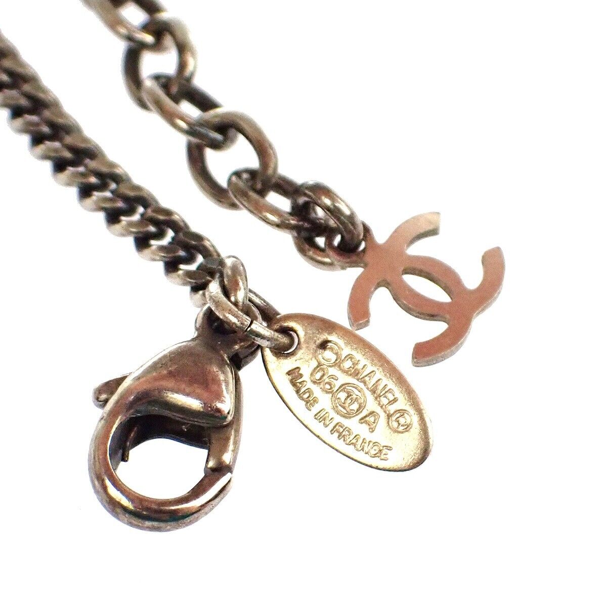 CHANEL CC Logo Chain Necklace Pendant Imitation Pearl 06A Silver France 34RH464