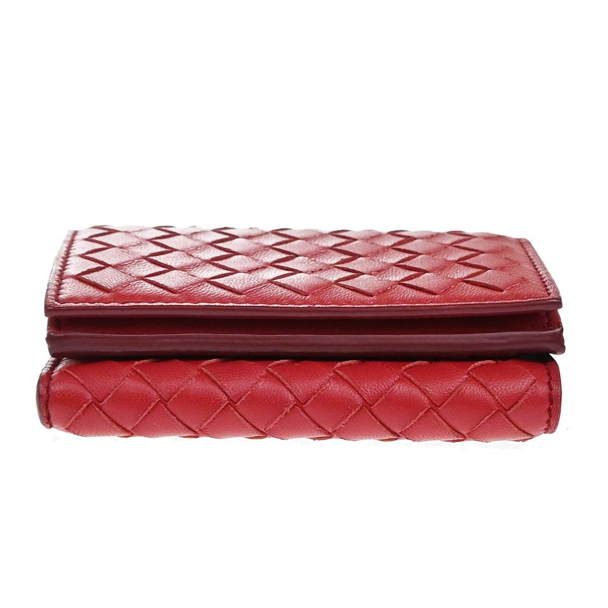 BOTTEGA VENETA INTRECCIATO Trifold Compact Wallet Leather Red Italy 30EF906